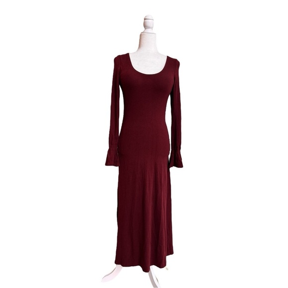OGL Ruby Dark Red Scoop Neck Long Sleeve Ruffle Wrist Womens Size M Brami Midi - Picture 1 of 13